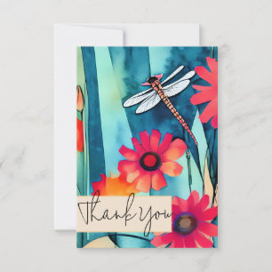 Carte Fleurs aquarelles et libellule personnalisables