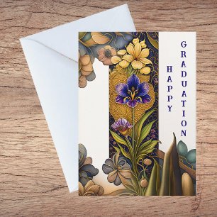 Carte Fleurs Art Déco Félicitations à la Graduation