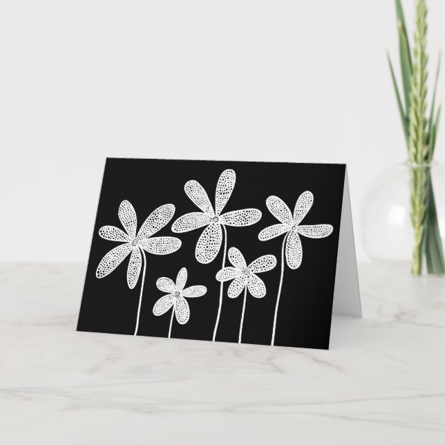 Carte Fleurs - Blanc sur Noir (Devant)