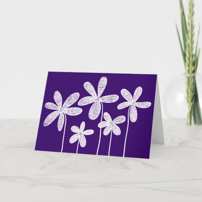 Carte Fleurs - Blanc sur violet profond (Devant)