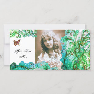 Carte FLEURS BLANCHES bleu vif blanc vert