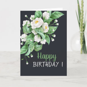 Carte Fleurs blanches chic pour anniversaire
