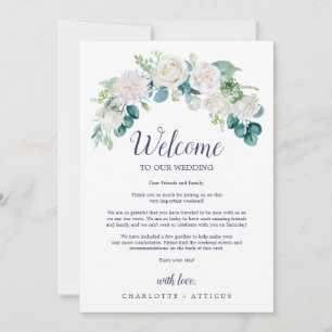 Carte Fleurs blanches classiques Lettre de bienvenue & I