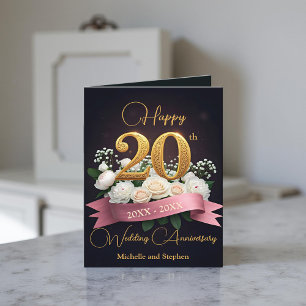 Carte Fleurs blanches et 20e anniversaire de Mariage d'o
