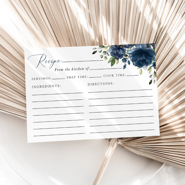 Carte Fleurs bleues de marine, verdure, Fête des mariées (Créateur téléchargé)