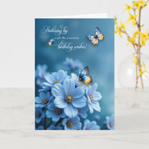 Carte Fleurs Bleues et Papillons Volants Anniversaire