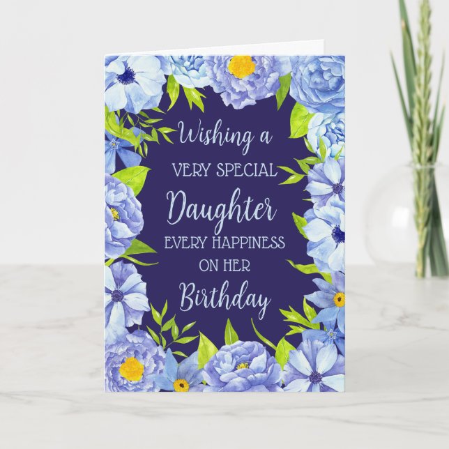 Carte Fleurs Bleues Fille Anniversaire (Devant)
