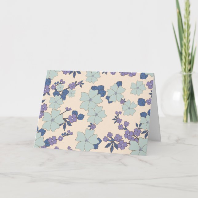 Carte Fleurs Bleues, Fleurs Violettes, Motif Floral (Devant)