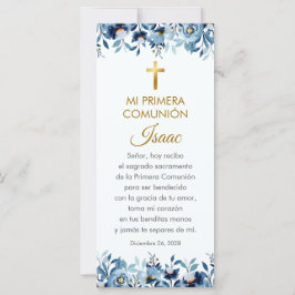 Carte Fleurs bleues Premier Signet communion en espagnol