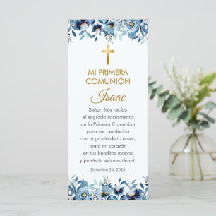 Carte Fleurs bleues Premier Signet communion en espagnol
