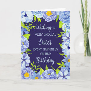 Carte Fleurs bleues Soeur Anniversaire