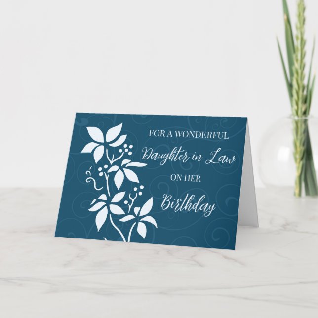Carte Fleurs bleues turquoise Fille en droit Anniversair (Devant)