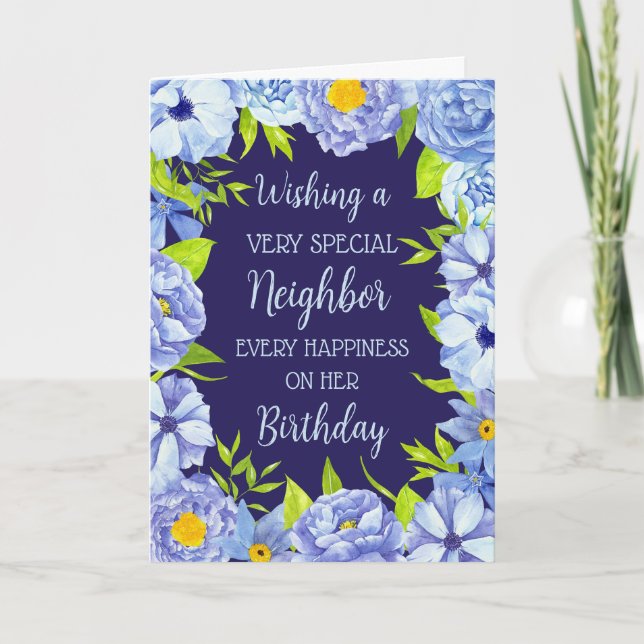 Carte Fleurs bleues Voisines Anniversaire (Devant)