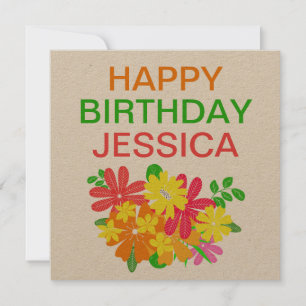 Carte Fleurs colorées Feuilles heureux Anniversaire Nom