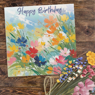 Carte Fleurs colorées Joli Floral Joyeux Anniversaire
