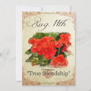 Carte Fleurs d'anniversaire le 11 août "Geranium"
