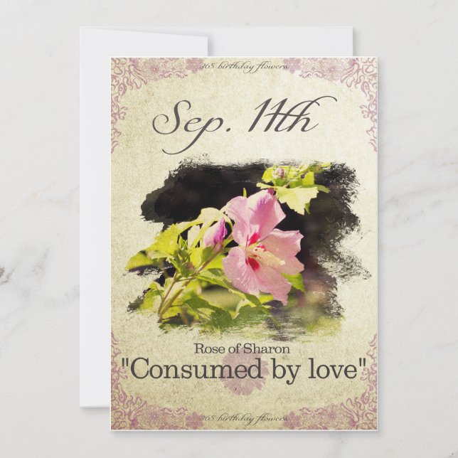 Carte Fleurs d'anniversaire le 11 septembre "Rose de Sha (Devant)