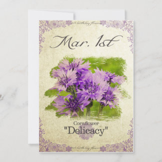 Carte Fleurs d'anniversaire le 1er mars "Bleuet"