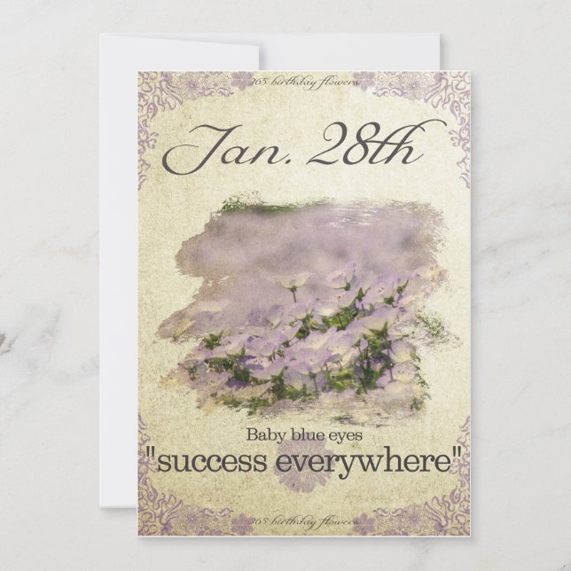 Carte Fleurs d'anniversaire le 28 janvier "Bébé yeux ble (Devant)