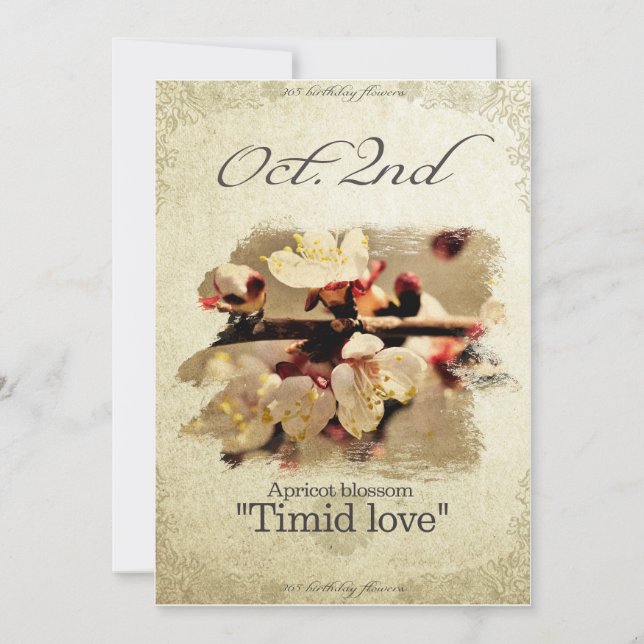 Carte Fleurs d'anniversaire le 2 octobre "Fleur d'abrico (Devant)