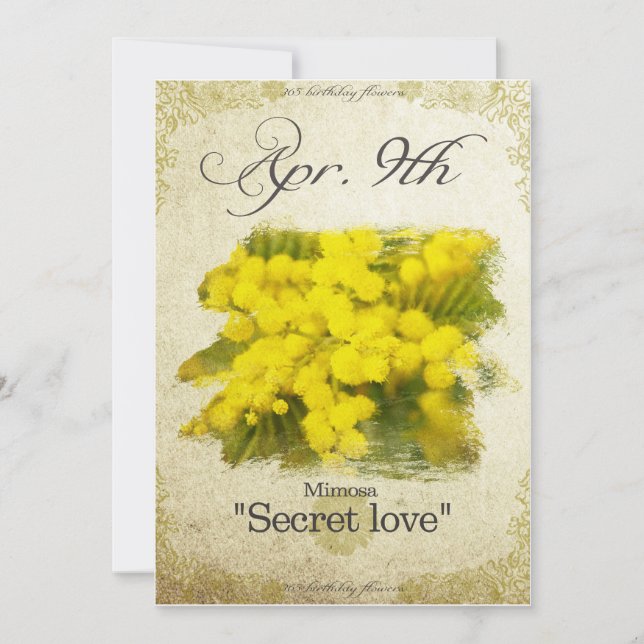 Carte Fleurs d'anniversaire le 9 avril "Mimosa" (Devant)