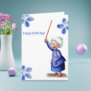 Carte Fleurs d'aquarelle bleu grand-mère avec anniversai