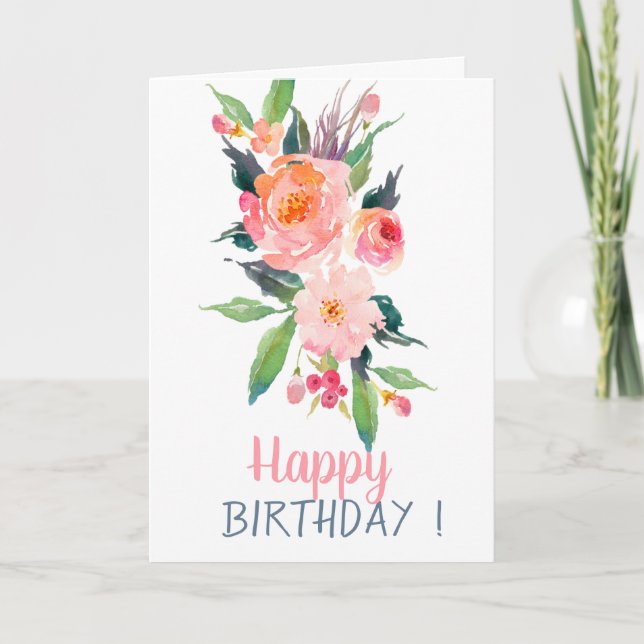 Carte Fleurs d'aquarelle chic Anniversaire (Devant)