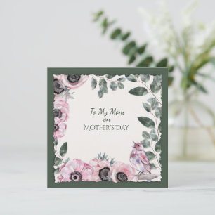 Carte Fleurs d'aquarelle de la Fête des Mères et oiseaux