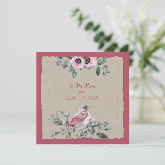 Carte Fleurs d'aquarelle de la Fête des Mères et oiseaux (Debout devant)