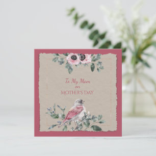 Carte Fleurs d'aquarelle de la Fête des Mères et oiseaux