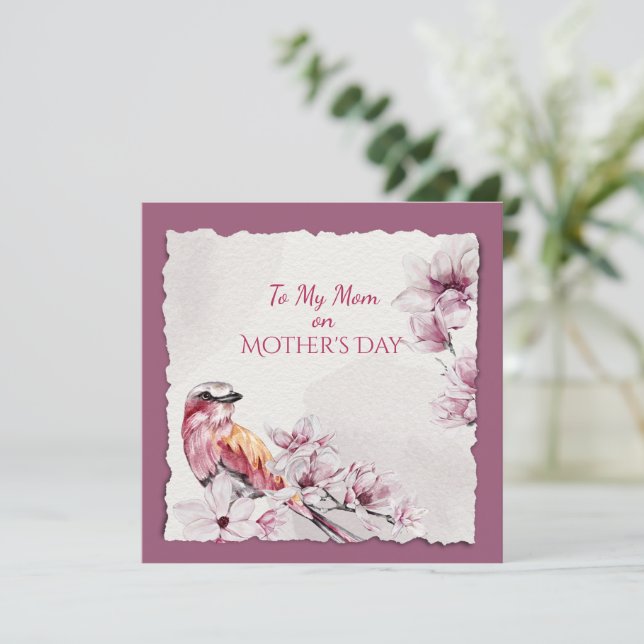 Carte Fleurs d'aquarelle de la Fête des Mères et oiseaux (Debout devant)