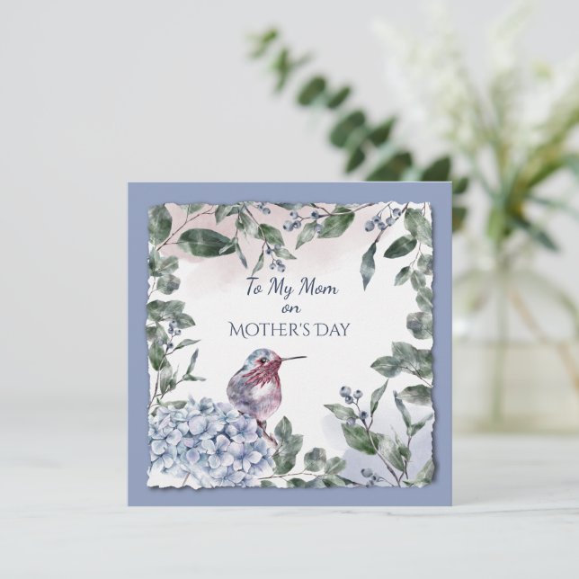 Carte Fleurs d'aquarelle de la Fête des Mères et oiseaux (Debout devant)