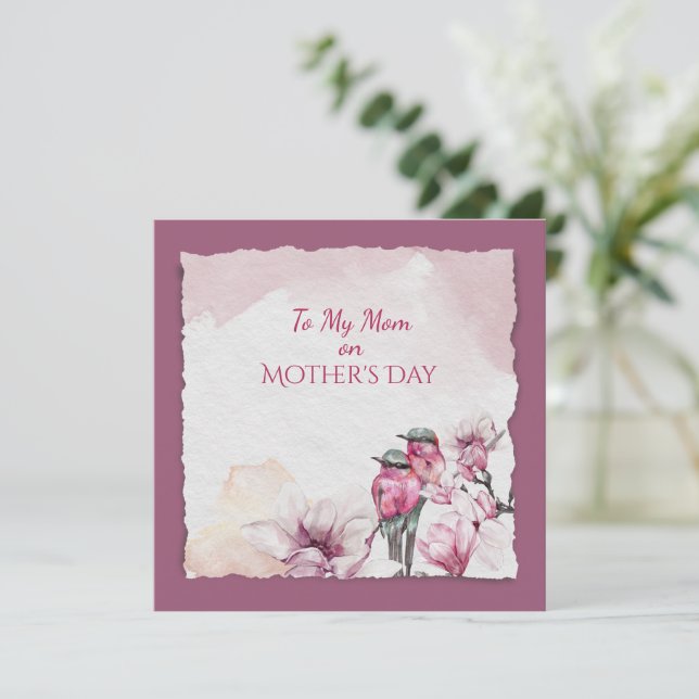 Carte Fleurs d'aquarelle de la Fête des Mères et oiseaux (Debout devant)