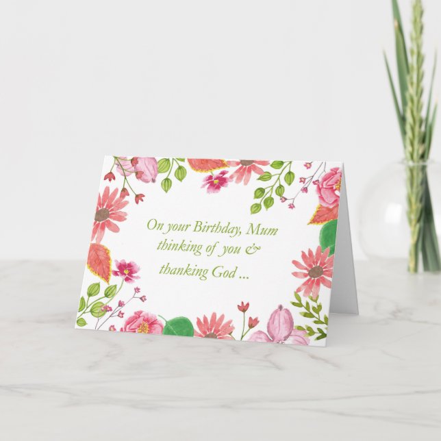 Carte Fleurs d'aquarelle de maman Anniversaire religieux (Devant)
