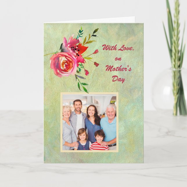 Carte Fleurs d'aquarelle PHOTO Fête des Mères Élégante (Devant)