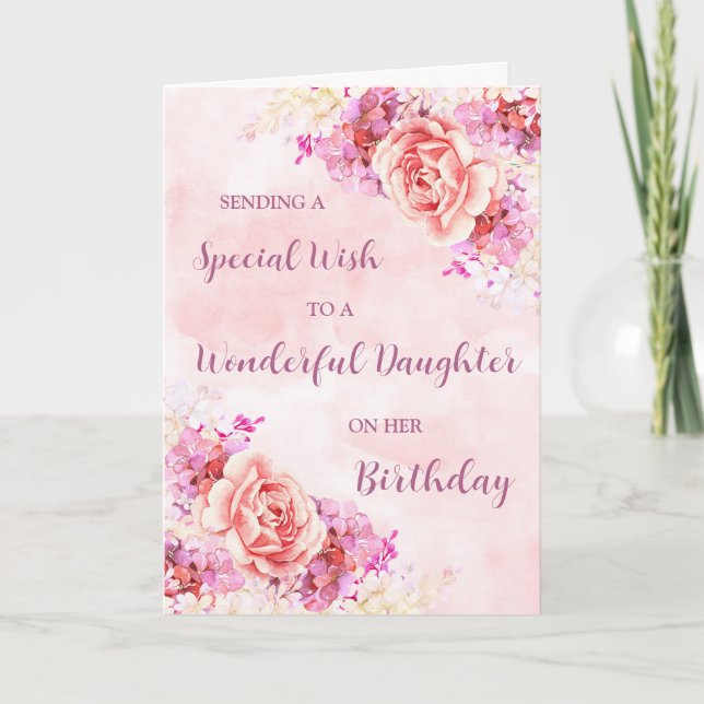 Carte Fleurs d'aquarelle rose Fille Anniversaire (Devant)