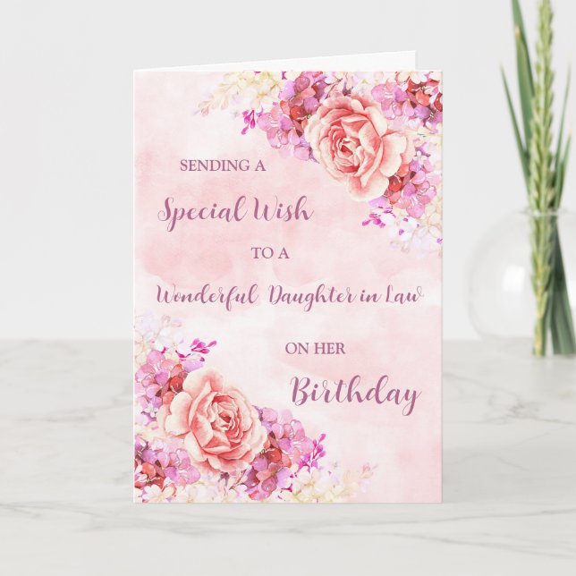 Carte Fleurs d'aquarelle rose fille en droit Anniversair (Devant)
