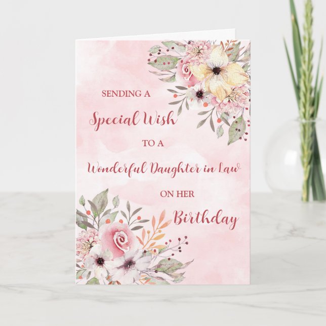 Carte Fleurs d'aquarelle rose fille en droit Anniversair (Devant)