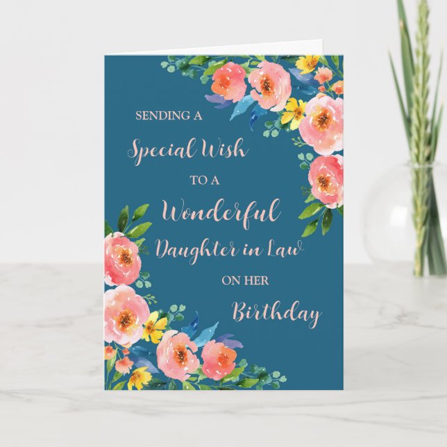 Carte Fleurs d'aquarelle rose fille en droit Anniversair (Devant)