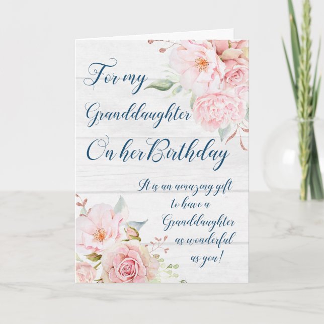 Carte Fleurs d'aquarelle rose Grandgirl anniversaire (Devant)