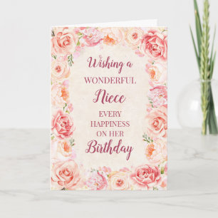 Carte Fleurs d'aquarelle rose nièce Anniversaire