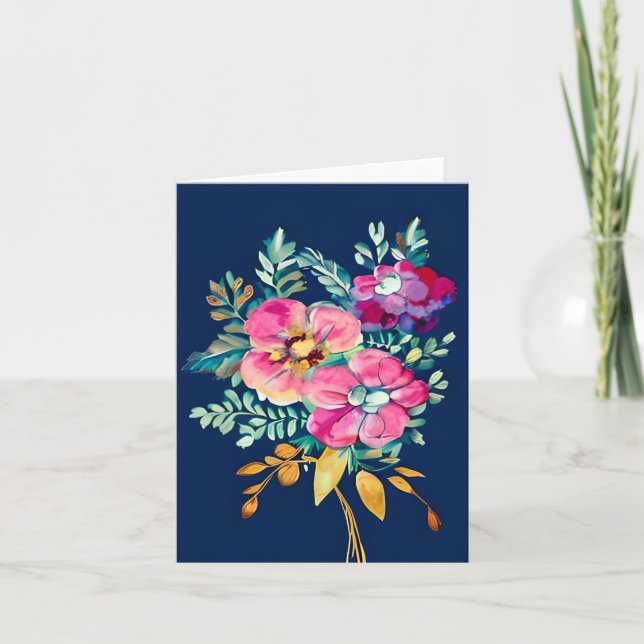 Carte Fleurs d'aquarelle rose personnalisable (Devant)