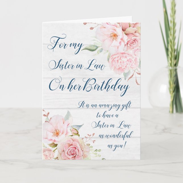 Carte Fleurs d'aquarelle rose Soeur en droit Anniversair (Devant)