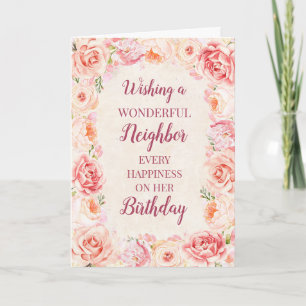 Carte Fleurs d'aquarelle rose Voisin Anniversaire