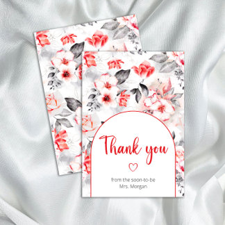 Carte Fleurs d'aquarelle rouge et gris merci