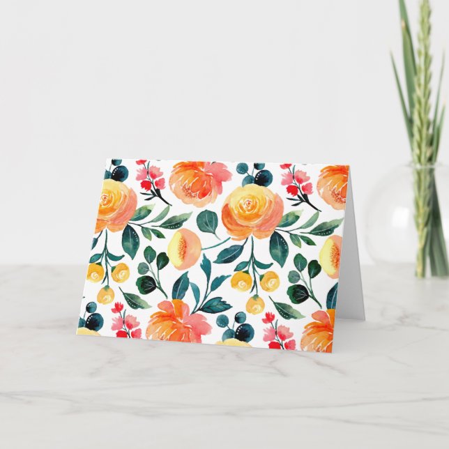 Carte Fleurs d'aquarelle rustique Jaune Orange Blanc (Devant)