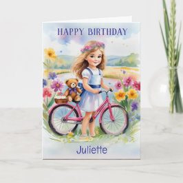 Carte Fleurs de bicyclettes Fille Teddy Plutôt Joyeux An