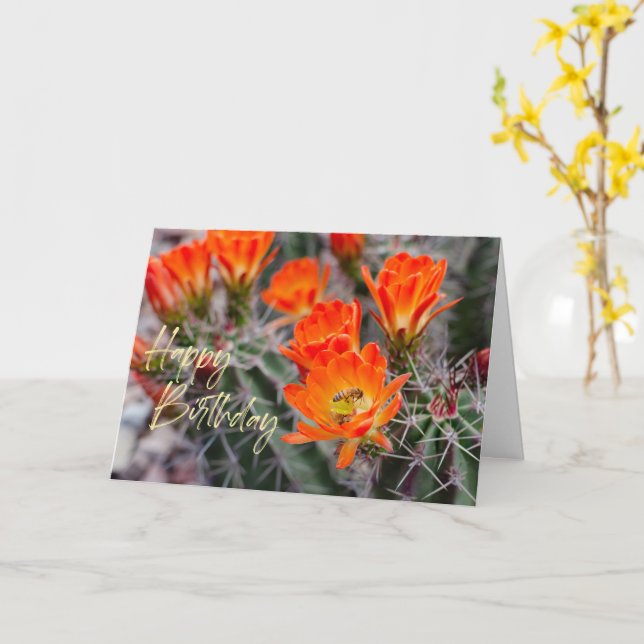 Carte Fleurs de cactus du désert et abeille | Anniversai (Fleur jaune)