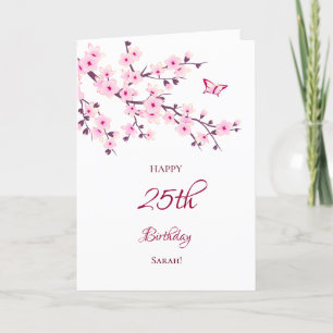 Carte Fleurs de cerisiers Joyeux Anniversaire rose blanc