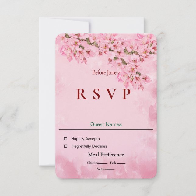 Carte Fleurs de cerisiers roses RSVP (Devant)